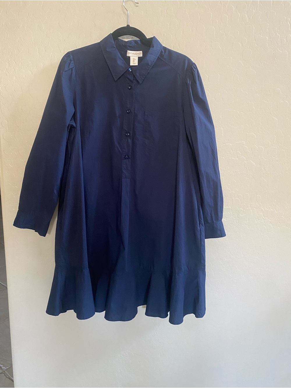 Cynthia Rowley women’s ' Navy Long-Sleeve Shirt Dress. 100% cotton poplin